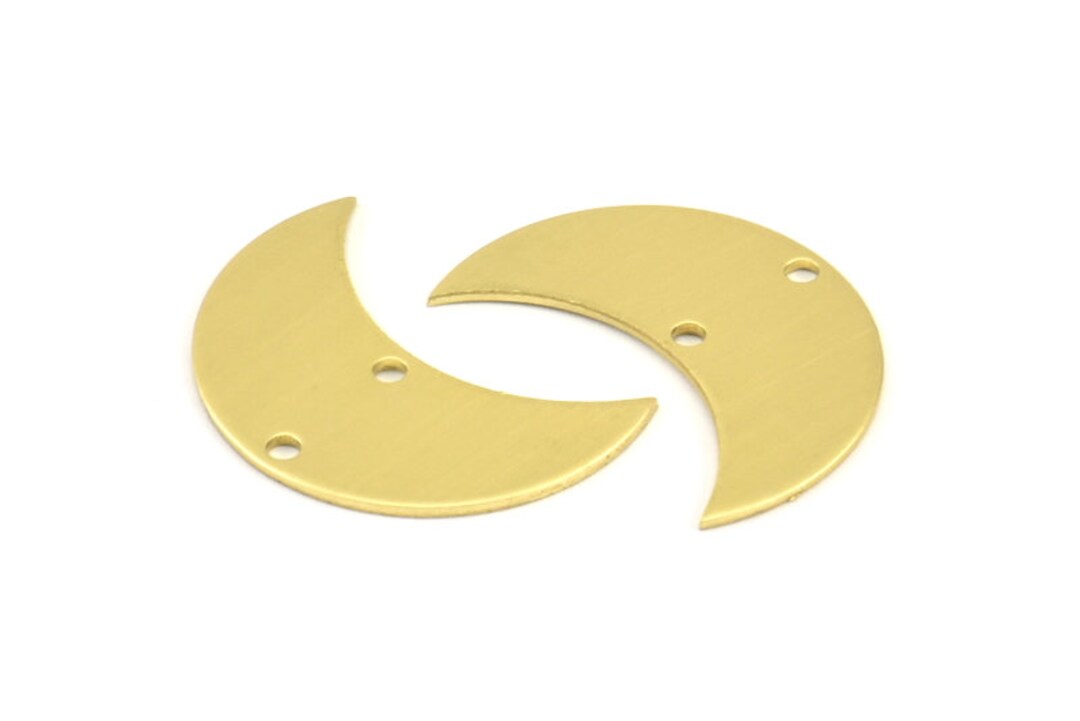 Brass Crescent Moon, 10 Raw Brass Moons With 2 Holes (25x11x0.80mm ...