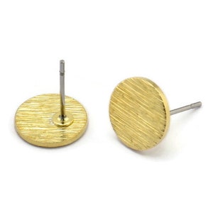 Brass Round Earrings, 8 Textured Raw Brass Round Stud Earrings (10x1mm) D868 A1920