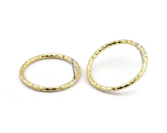 Brass Round Earring, 2 Textured Raw Brass Circle Shaped Stud Earrings (29x2mm) N2110