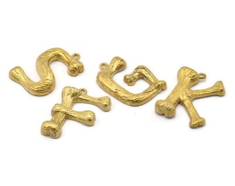 Brass Letter Charm, Raw Brass Bamboo Letter Alphabets, Brass Letter, İnitial Charms, Uppercase, Letter Initial Pendants