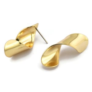 Earring Studs, 2 Gold Plated Brass -  Irregular Shape Earrings - Gold Earrings - Earrings (27mm) SY0320