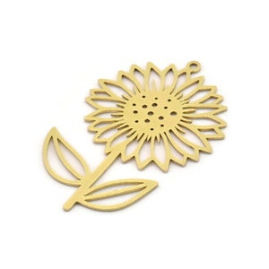 Brass Flower Charm, 4 Raw Brass Sunflower Shaped Charms With 1 Loop, Earring Charms (39x25x0.60mm) SMP0999