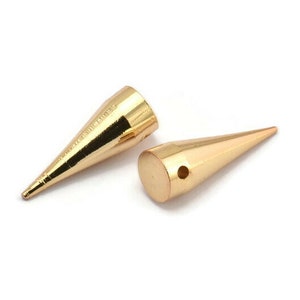 Gold Spike Pendant, 2 Gold Plated Brass Spike Tribal Pendants (20x7mm) A0763