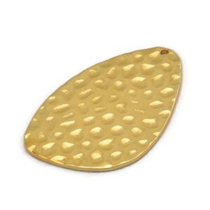 Gold Drop Charm, Hammered Gold Plated Brass Drop Charm With 1 Hole, Finding (37x26x1mm) D1151
