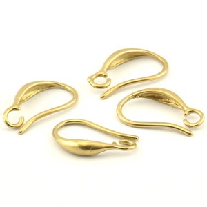 Brass Ear Hooks, 12 Raw Brass Earring Wires, Earring Hooks (15mm) D1326