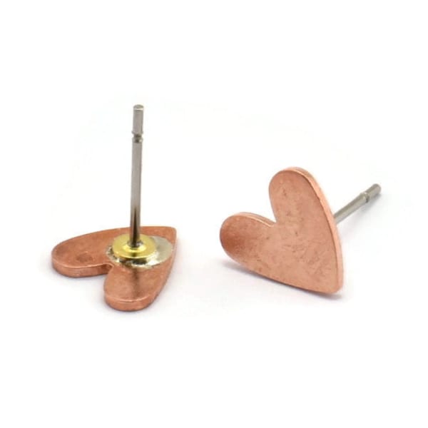 Copper Heart Earring, 12 Raw Copper Tiny Heart Shaped Stud Earrings (8x1mm) M02179 A4651