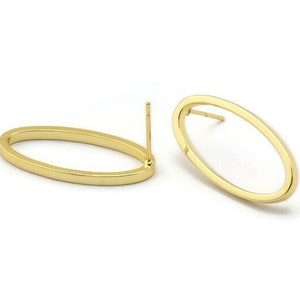 Gold Oval Earring, 2 Gold Plated Brass Oval Stud Earrings (14x28x1.4x1.8mm) BS 1739 A1186 Q1020