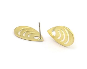 Brass Drop Earring, 6 Raw Brass Drop Stud Earrings (20x11x0.80mm) M03402 A3867