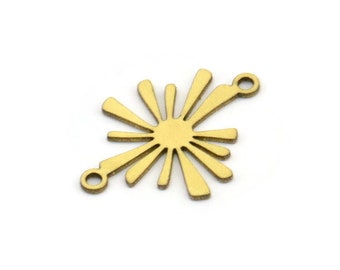 Brass Sun Connector, 24 Raw Brass Sun Connectors With 2 Loops, Charm Pendants (20x15x0.60mm) A3294