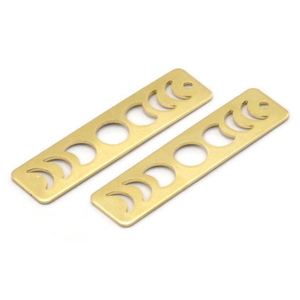 Brass Rectangle Charm, 10 Raw Brass Moon Phases Charms With 1 Hole, Stamping Blanks (40x10x0.80mm) M01998