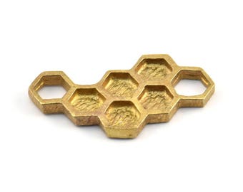 Brass Honeycomb Pendant, 3 Raw Brass Honeycomb Pendant, Charms, Findings (33x18x2.4mm) U114
