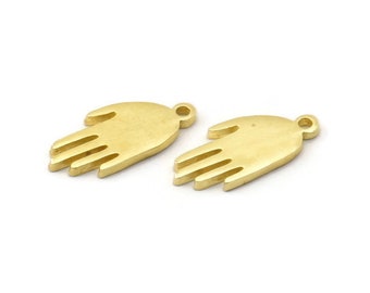 Brass Hand Charm, 10 Raw Brass Hand Shaped Charms With 1 Loop, Pendants, Earring Findings (15x7x1.2mm) N1900