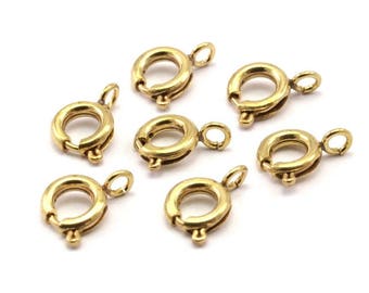 Spring Ring Clasps - 50 Raw Brass Round Spring Ring Clasps (5.5mm) A0890