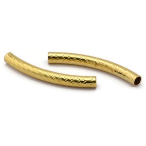 Textured Noodle Bead, 20 Raw Brass Textured Curved Tubes (4x35mm) Bs 1635