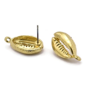 Brass Shell Earring, Raw Brass Cowrie Shell Stud Earrings With 1 Loop, Findings (20x11mm) N0910