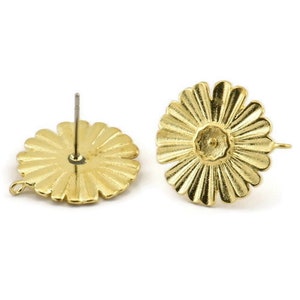 Brass Flower Earring, 4 Raw Brass Flower Stud Earrings (17x1mm) N1171