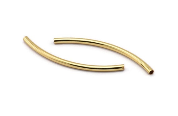 Long Curved Tube Beads, 6 Gold Plated Brass Curved Tubes