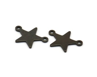 Black Star Charm, 25 Oxidized Black Brass Star Charms With 2 Loops (16x12x0.80mm) M01543