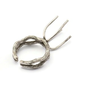 Claw Ring Blank, 2 Antique Silver Plated Brass Claw Ring Settings With 4 Claws For Natural Stones N0134 Q0686