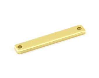 Rectangle Stamping Blank, 24 Raw Brass Rectangle Stamping Blanks With 2 Holes Pendants (30x5x1.5mm) A0560