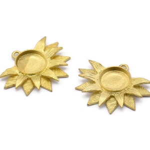 Brass Sunflower Charm, Raw Brass Flower Charm Earrings With 1 Loop, Pendants (21x30mm) N0742