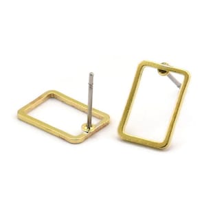 Brass Rectangle Earring 12 Raw Brass Rectangle Stud Earrings (9x13x0.8mm) D0327 A1210