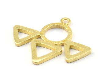 May include: Gold-toned metal pendant with a circle and three triangles. The pendant has a hammered texture and a loop at the top for attaching a chain.