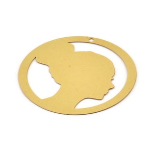 Brass Face Charm, 6 Raw Brass Girl Face Charms With 1 Hole, Findings (40x0.30mm) D1690