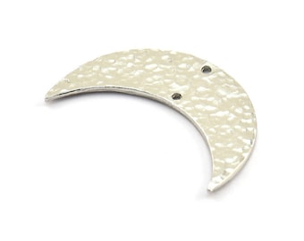 Hammered Crescent Moon, 2 Silver Tone Plated Brass Hammered Moons with 2 Holes (35x11x1.5mm) N0211 H0314