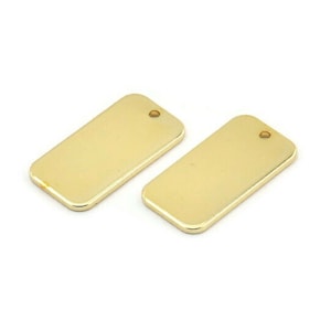 Gold Rectangle Charm, 2 Gold Plated Brass Rectangle Charms With 1 Hole Earrings, Findings (20x10x1mm) D1144