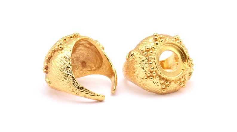 1 Gold Plated Brass Duke Adjustable Ring Setting with 2 Holes Duke Ring Settings Pad Size 12mm E385 Q542