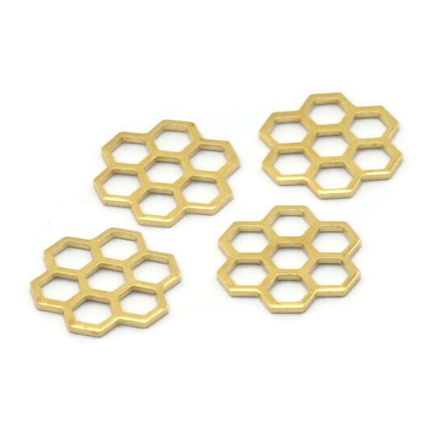 Brass Honeycomb Charm, 12 Raw Brass Honeycomb Hexagon Charms (14x0.8mm) E080