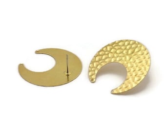 Brass Moon Earring, 6 Hammered Raw Brass Horn Stud Earrings With 2 Holes (30x13.5x0.50mm) D1243 A6844