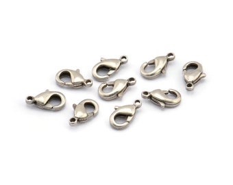 アンティーク シルバー パロット クラスプ、アンティーク シルバー メッキ 真鍮 ロブスター クロー クラスプ 24 個 (9x5x2.5 mm) A0719 H0484