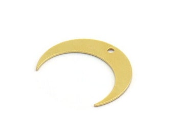 Brass Moon Charm, 12 Raw Brass Crescent Moon Charms With 1 Hole (21x5x0.60mm) A5934