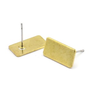 May include: Two gold-toned rectangular earring blanks with a silver post and a back.