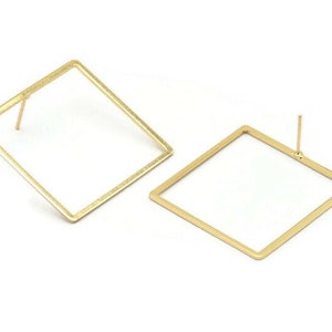 Gold Square Earring, 2 Gold Plated Brass Square Stud Earrings (35mm) Bs 1309 A1758 H0904
