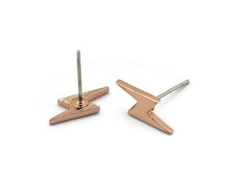 Orecchini in oro rosa, 8 orecchini a perno in ottone placcato oro rosa a forma di fulmine (14x5x1,2 mm) N1644