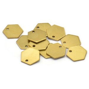 24 Raw Brass Hexagon Stamping Blank Tag Charms With 1 Hole 12.5x1mm D0117 image 2