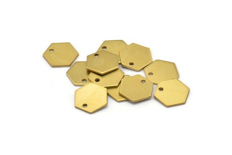 24 Raw Brass Hexagon Stamping Blank Tag Charms With 1 Hole 12.5x1mm D0117 image 2