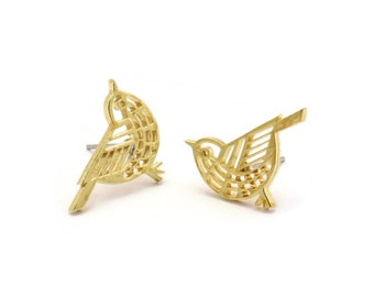 Brass Bird Earring, 6 Raw Brass Bird Stud Earrings (13x20x1.3mm) N1755