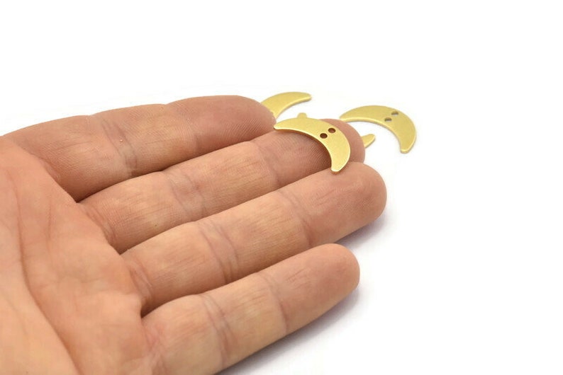 24 Raw Brass Crescent Moon Charms With 2 Holes Blanks Brass Moon Charm 20x6x0.80mm A2235