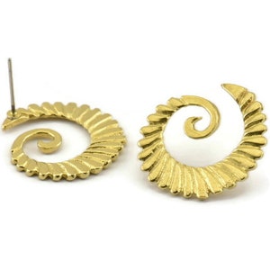 Brass Horn Earring, 4 Raw Brass Wawe Stud Earrings (23x21x1.5mm) N1053