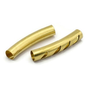 Brass Cutted Bead, 12 Raw Brass Cutted Large Curved Tubes (6x32mm) BS 2213