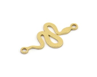Brass Snake Charm, 50 Raw Brass Snake Shaped Charms With 2 Loops, Pendants, Connector Findings (21x11x0.60mm) A4086