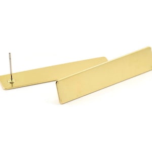 Gold Rectangle Earring, 2 Gold Plated Brass Rectangle Stud Earrings (42x9x0.70mm) C001 A1679