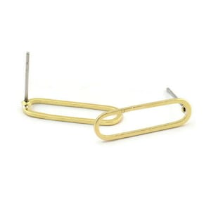 May include: A pair of gold oval shaped earrings with a post back closure.