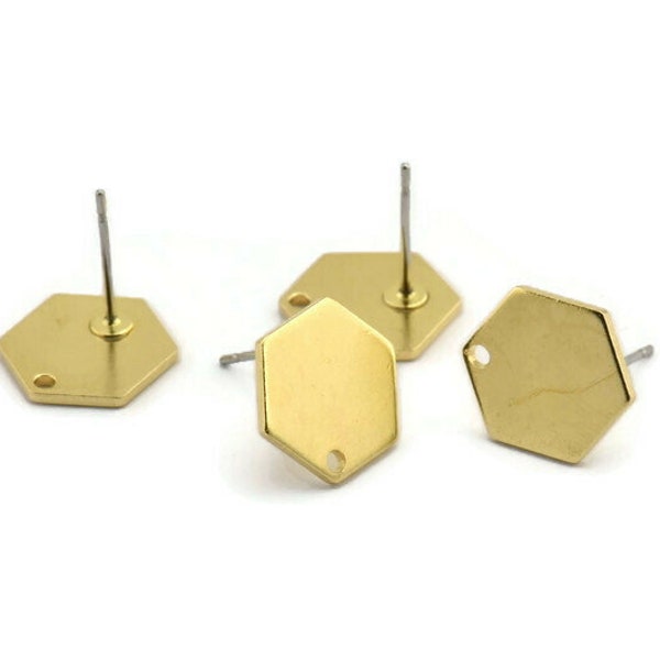 Brass Hexagon Earring, 10 Raw Brass Hexagon Stud Earrings With 1 Hole (11x1mm) D0714 A1940