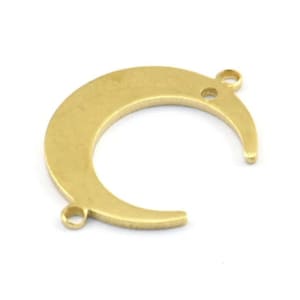 Messing Mond Anhänger, 24 Rohmessing Halbmond Anhänger mit 2 Schlaufen und 1 Loch, Verbinder (22x17x1mm) D0765