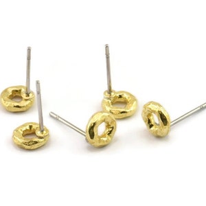 Brass Round Earring, 12 Raw Brass Circle Stud Earrings (6x2mm) N2425